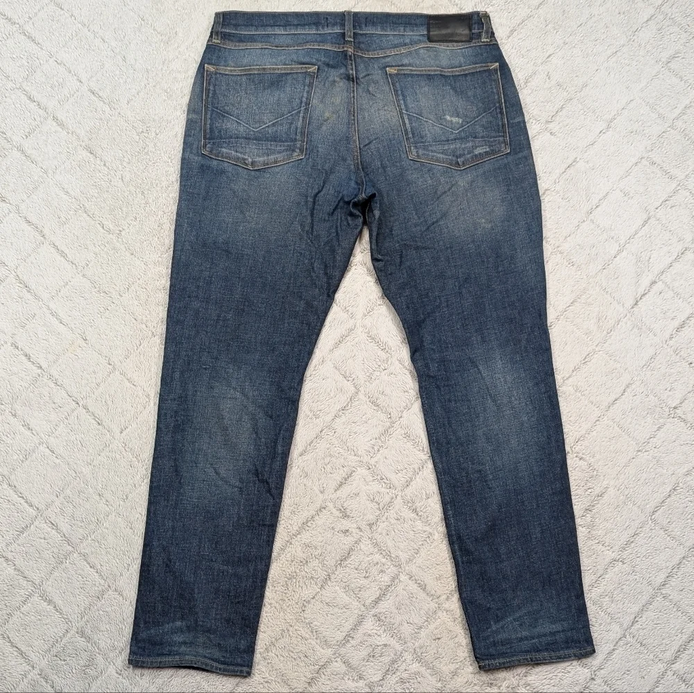 Hudson Jeans Mens 36x32 Blue Dark Wash Sartor Relaxed Skinny Distressed Moto